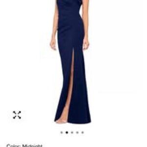 Xscape One Shoulder Navy Dress Xscape Women's Asymmetric-Neck Side-Slit Gown